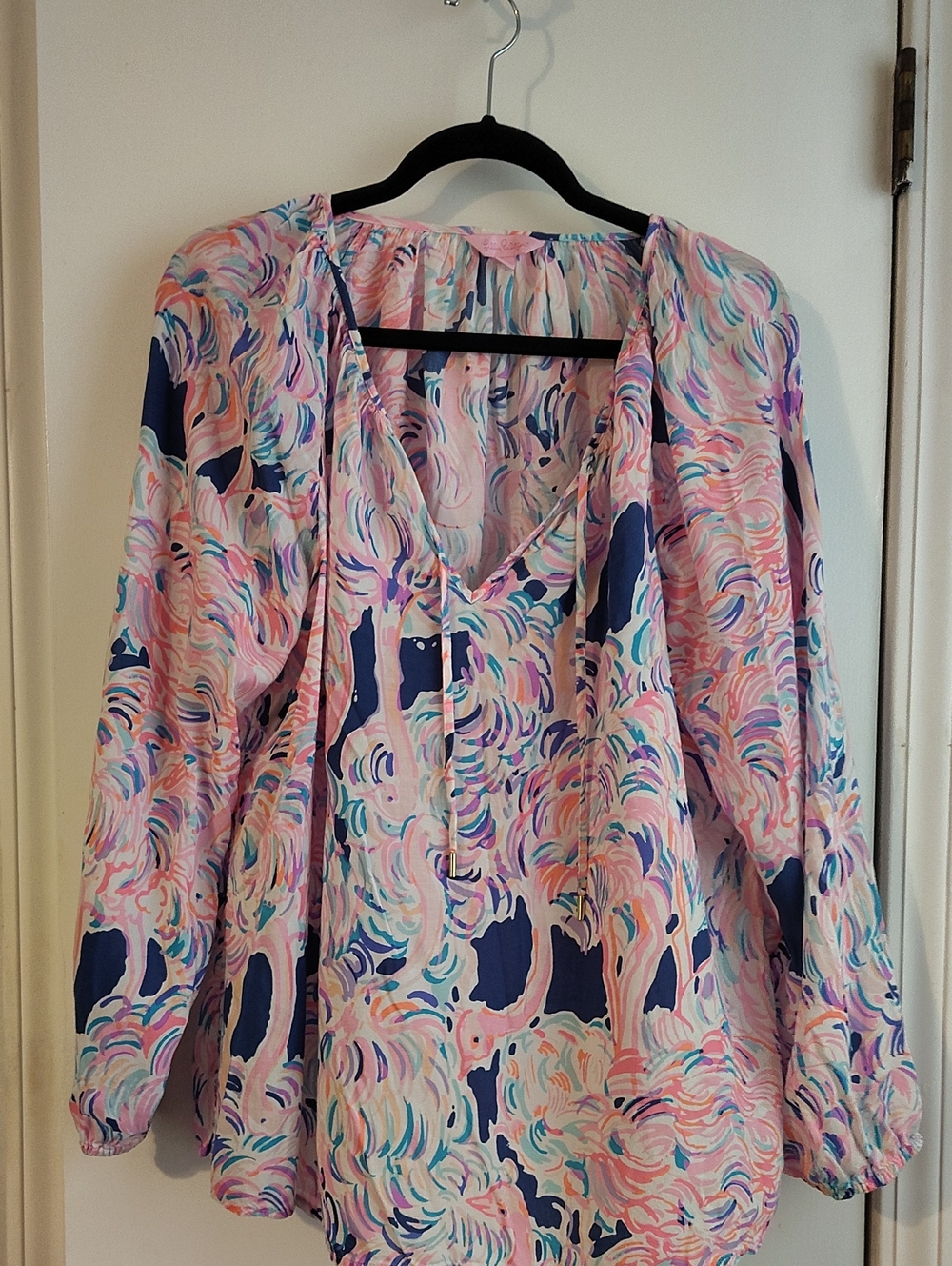 Lilly Pulitzer Multicolor Swirl V-Neck Tunic in Pink & Navy